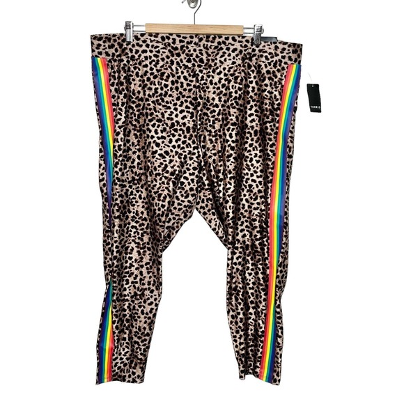 Torrid Pants - Torrid Liquid Leopard Print Side Rainbow Leggings Tan Women’s Size 4X